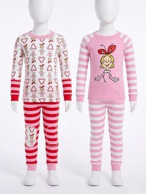 Hanna Andersson Girls' Cindy Lou Who Pink and Red Stripe Holiday Pajama Bundle